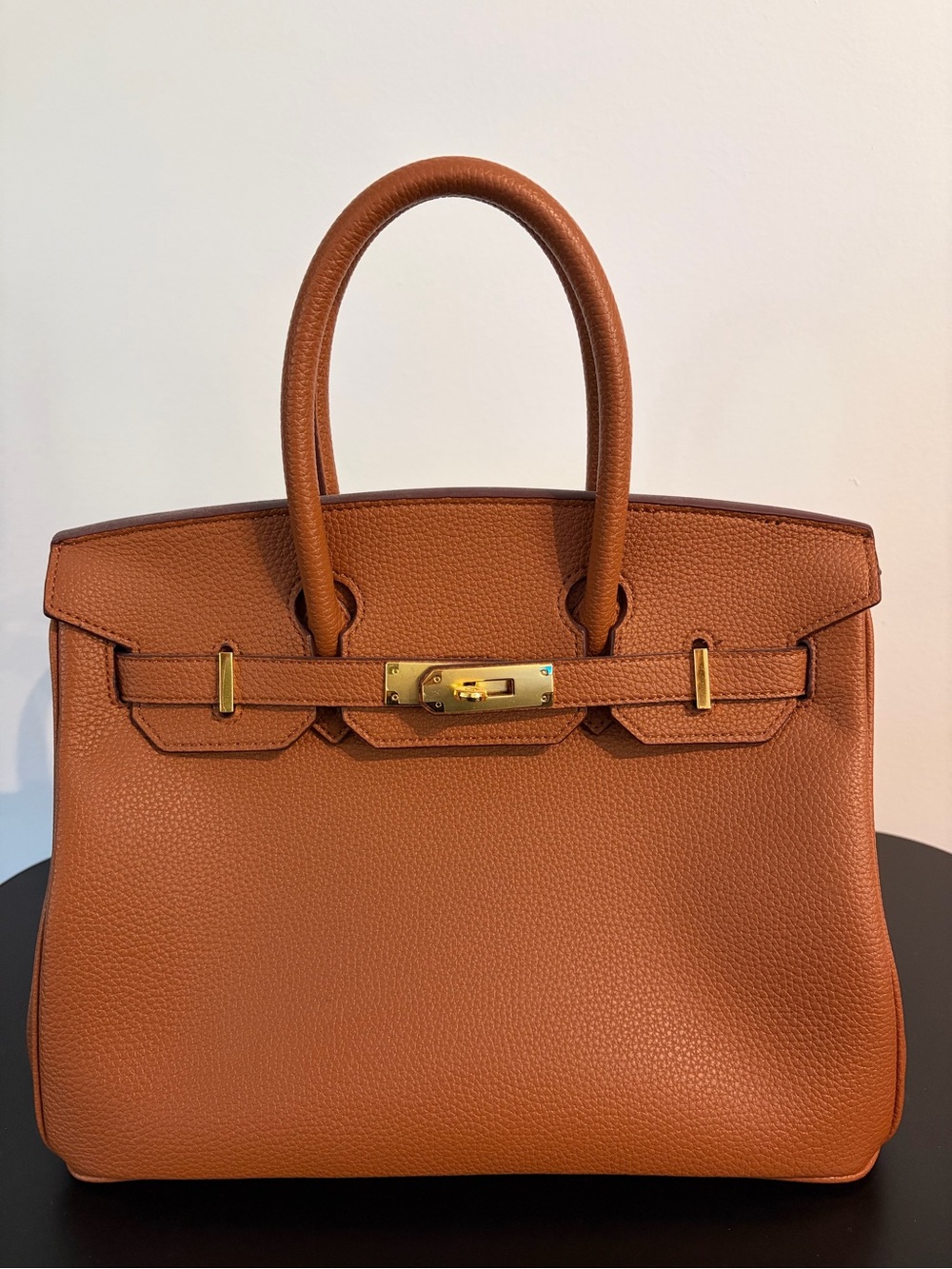 Classic Structured Leather Satchel in Cognac
